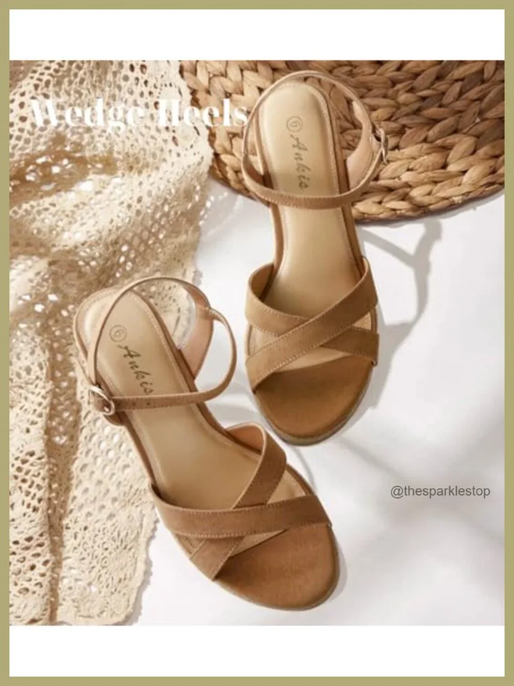 Women's Espadrille Wedge Sandals Open Toe Ankle Strap PU Lightweight 3.4 Inch